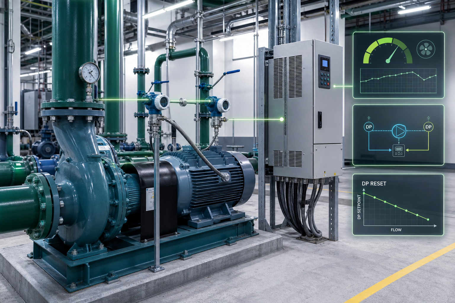 ภาพ Chilled Water Pump พร้อม VSD และ Sensor สำหรับ DP Reset