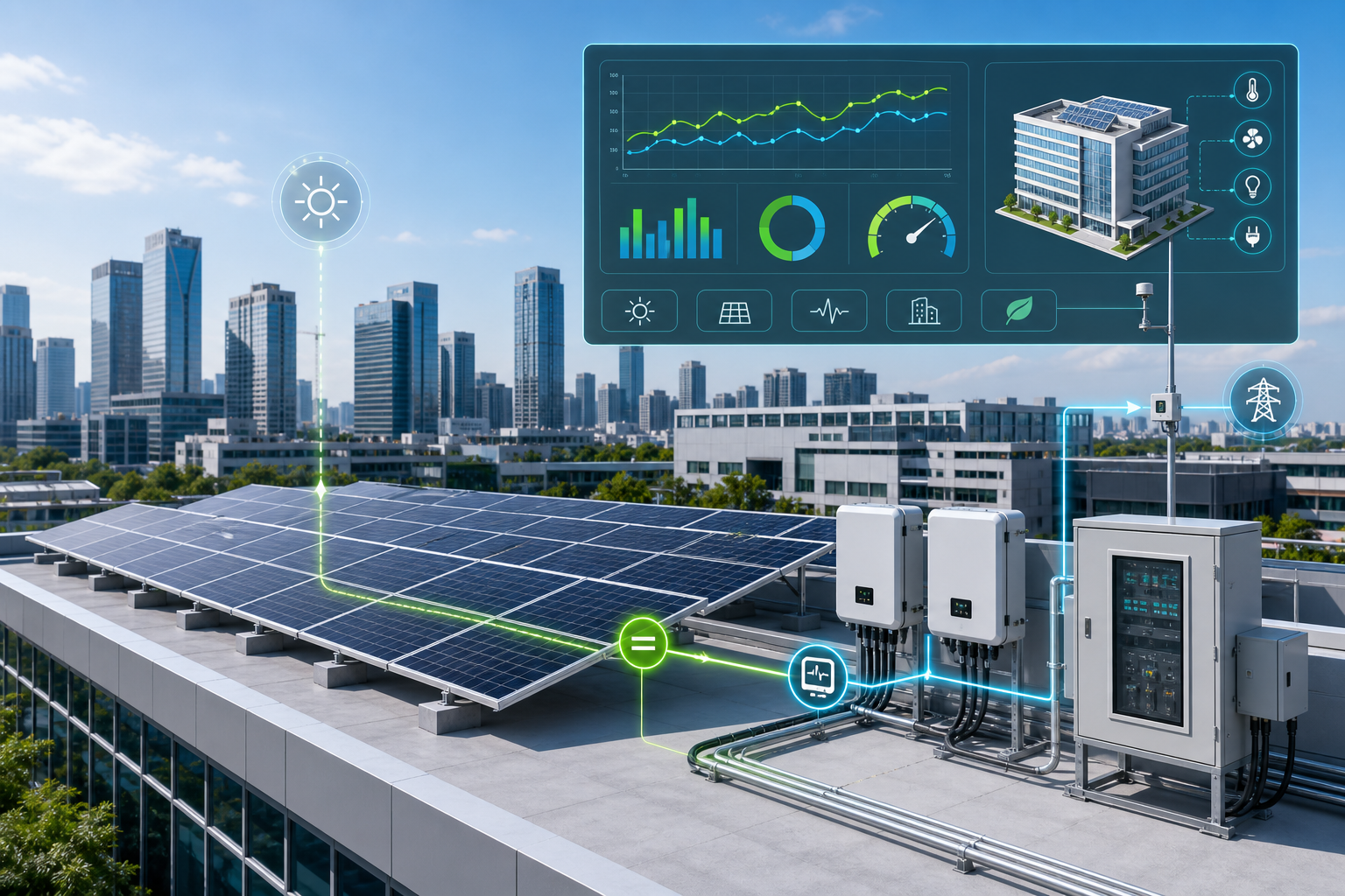 ภาพระบบ Solar PV บนอาคารที่เชื่อมต่อ BAS