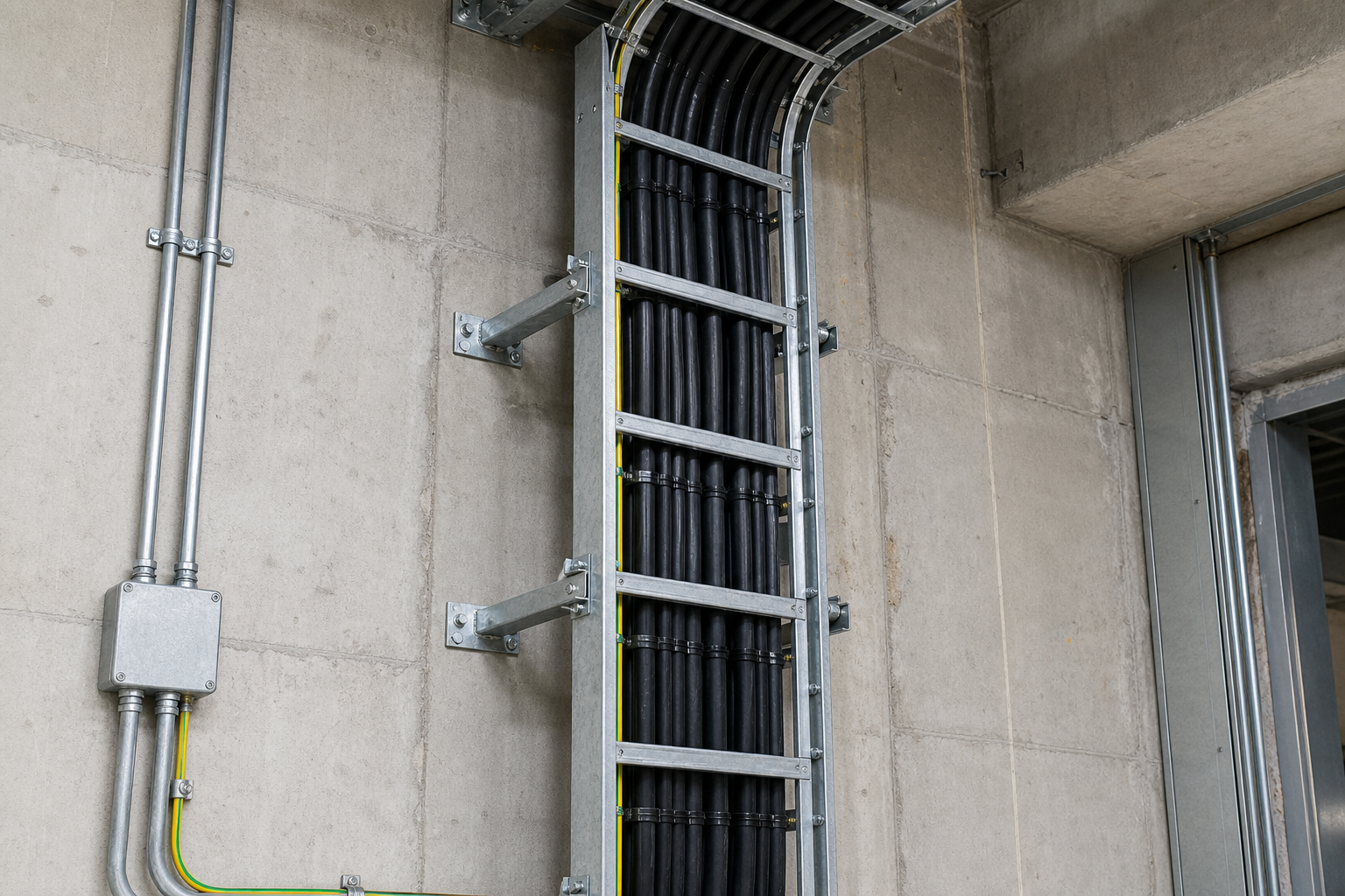 ตัวอย่างการติดตั้ง Cable Ladder แนวดิ่ง